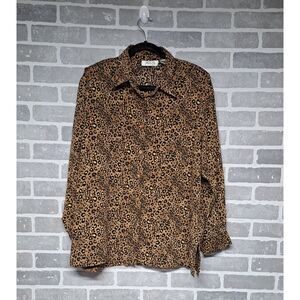 Vintage Selene Sport Chetaah Print Shoulder Pad Long Sleeve Womens Shirt Size XL